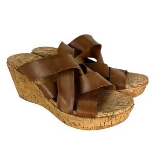 Kork-Ease Criss Cross Leather Wedge Sandals Women's Size 11M New Without Box